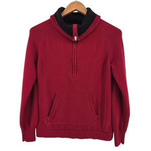 Ralph Lauren Jeans Co. Quarter Zip Red Pullover Knit Sweater‎ Pocket Women's L